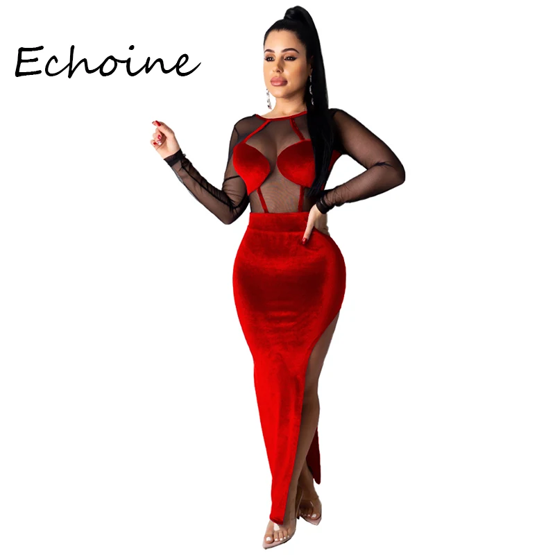 Женское бархатное вечернее платье с открытой спиной и длинным рукавом | Женская