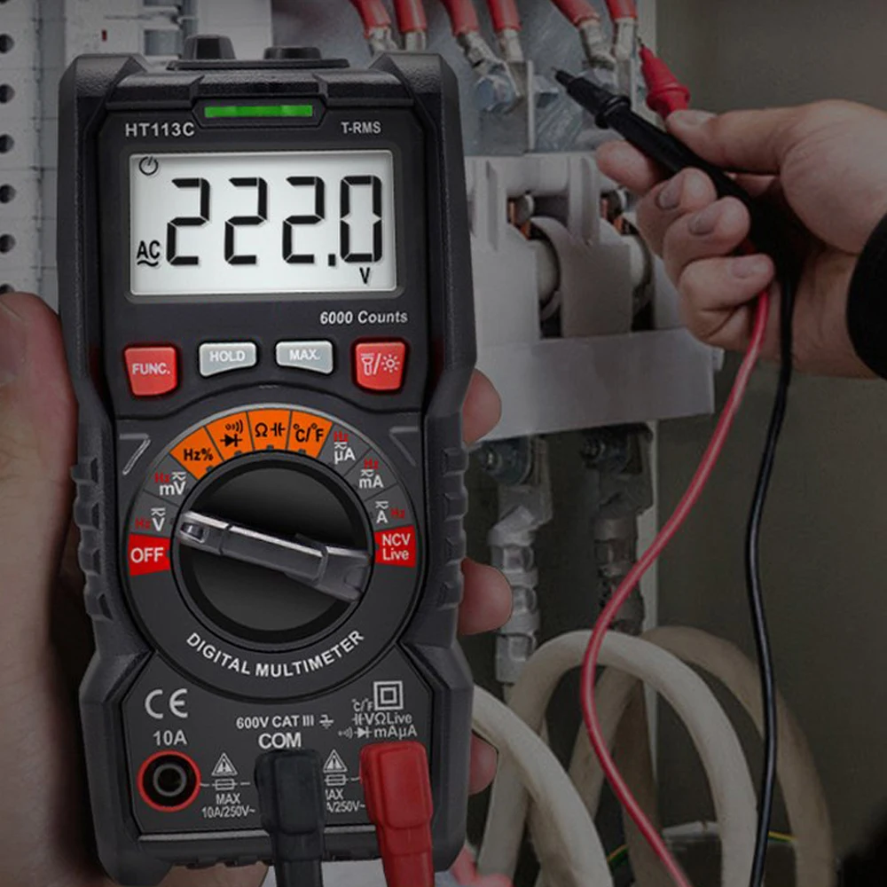 

HT113 Digital Multimeter AC/DC Voltage Resistor Temperature NCV Tester Meter Multimetro with Thermocouple LCD Backlight Portable