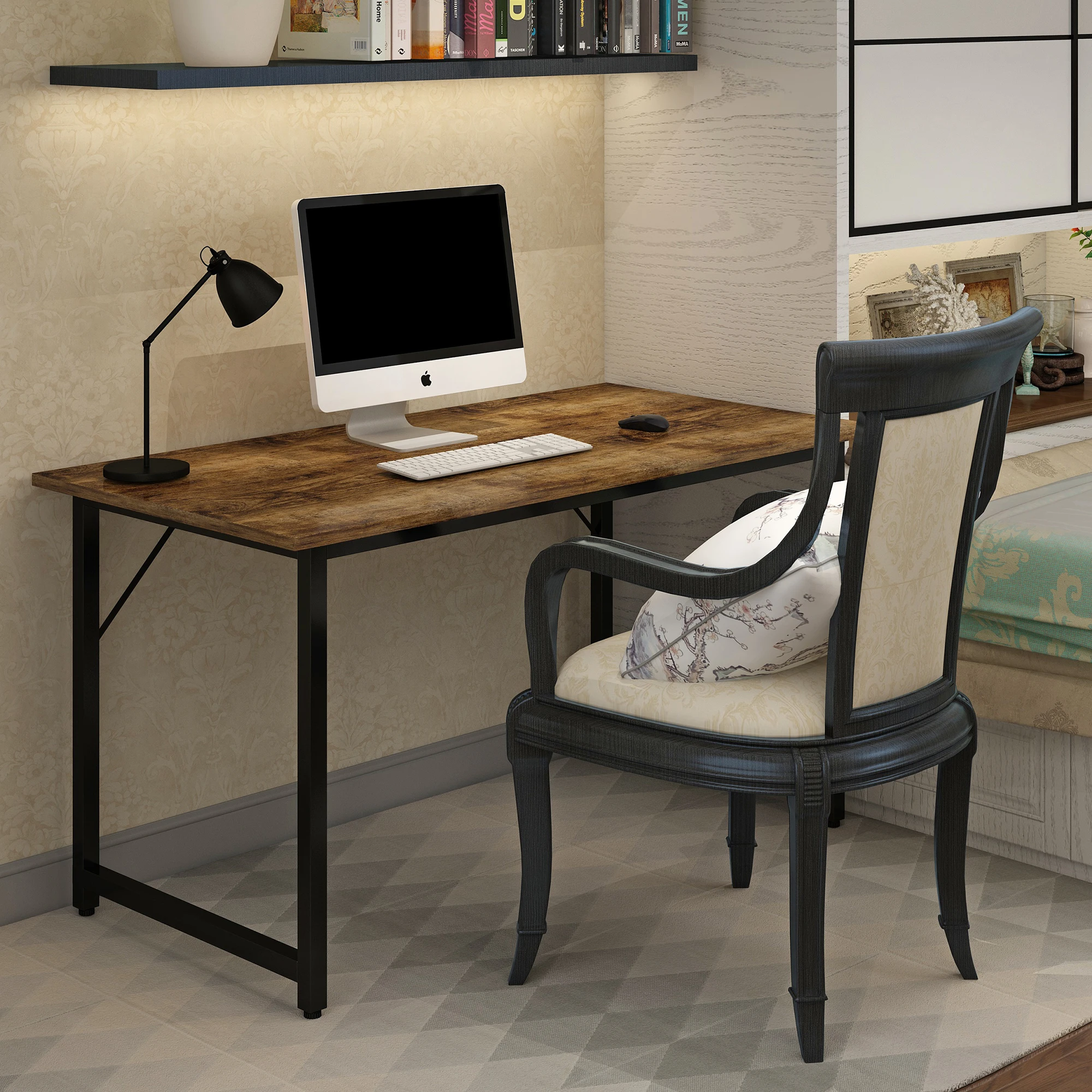 

Simple Industrial Style Computer Desk Home Furniture Office Table Writing Desk Black Metal Frame Desks Drop Shipping