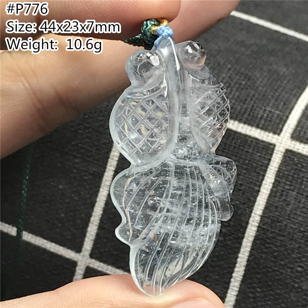 Natural Ocean Blue Aquamarine Pendant Necklace For Women Men Fish Carved Crystal Beads Stone Gemstone Jewelry Rope Chain AAAAA