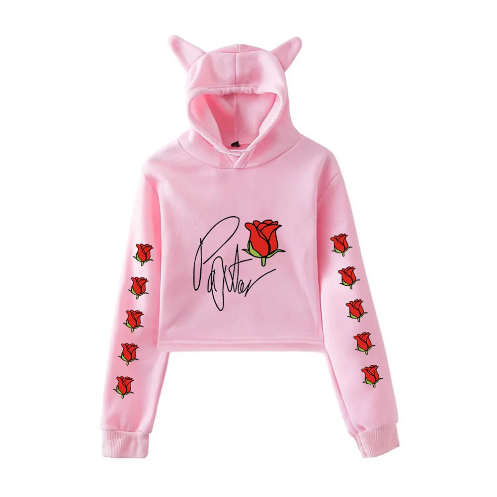

New Fashion Payton Moormeier Crop Top Hoodie Hip Hop Streetwear Kawaii Cat Ear Cropped Short Sweatshirt Hooded Pullover Tops