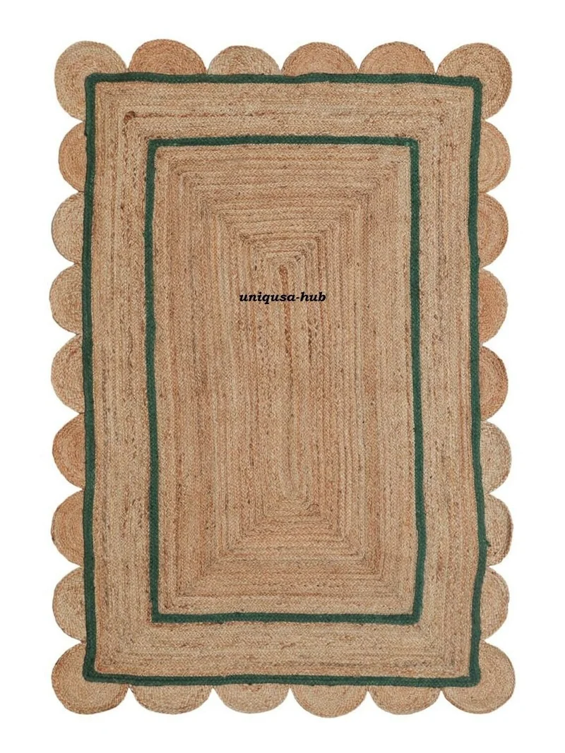 

Scalloped Jute Rug Hand Woven 100% Natural Jute Rug Bohemian Rug Home Furnishing Area Rug Living Room Decoration