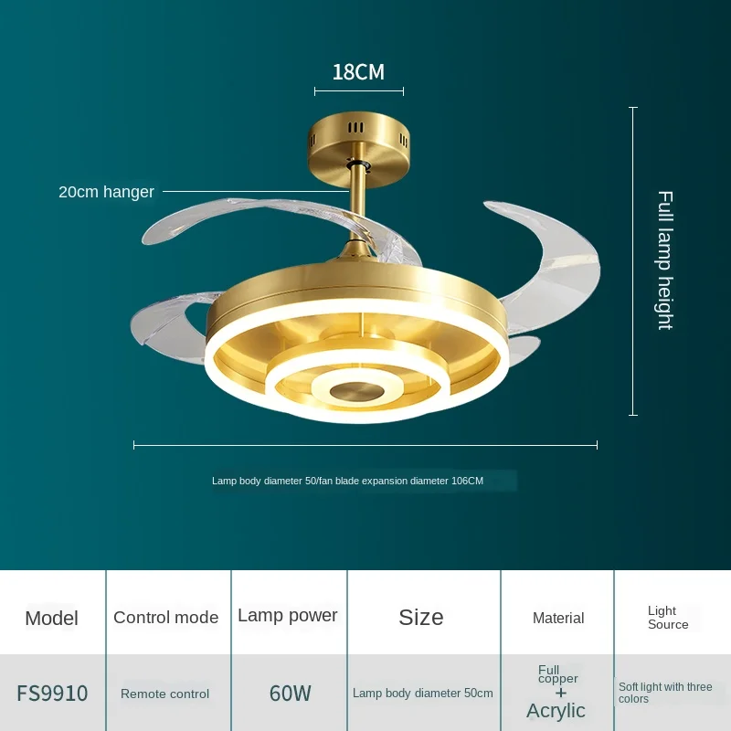 

led ceiling fan with light fans 42 inch lamps lamp remote control copper Invisible Simple home living room three color