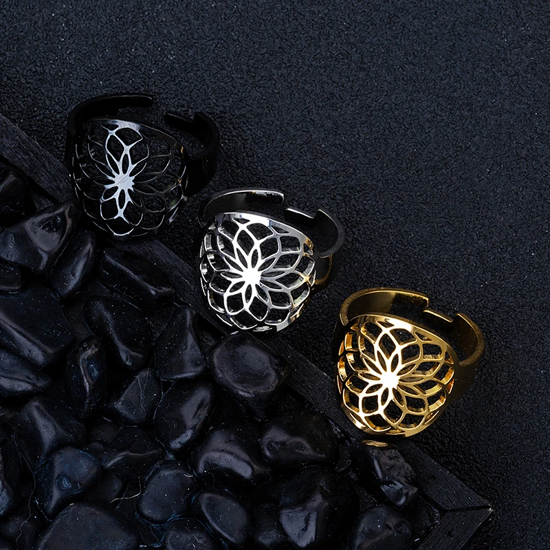 Индийский цветок кольцо из нержавеющей стали 316l Boho символ амулет женское мужское