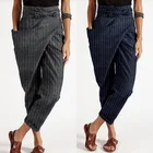 Брюки ZANZEA женские в полоску, стильные ассиметричные султанки, повседневные длинные штаны со шнуровкой, палаццо, с репкой, 2021