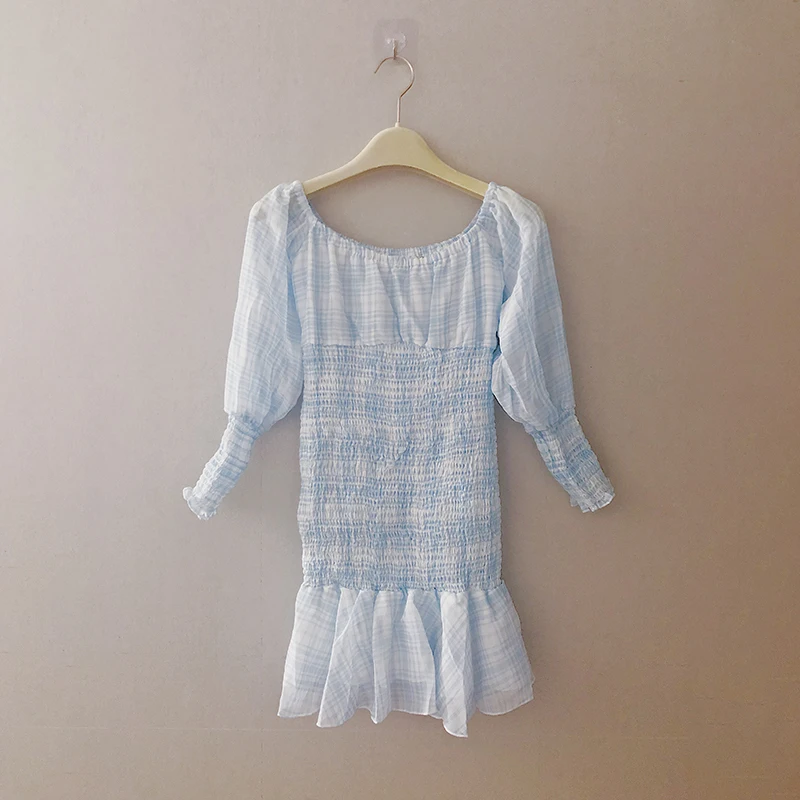 2019 Французский модный плед печати платье для женщин Элегантная уличная одежда с