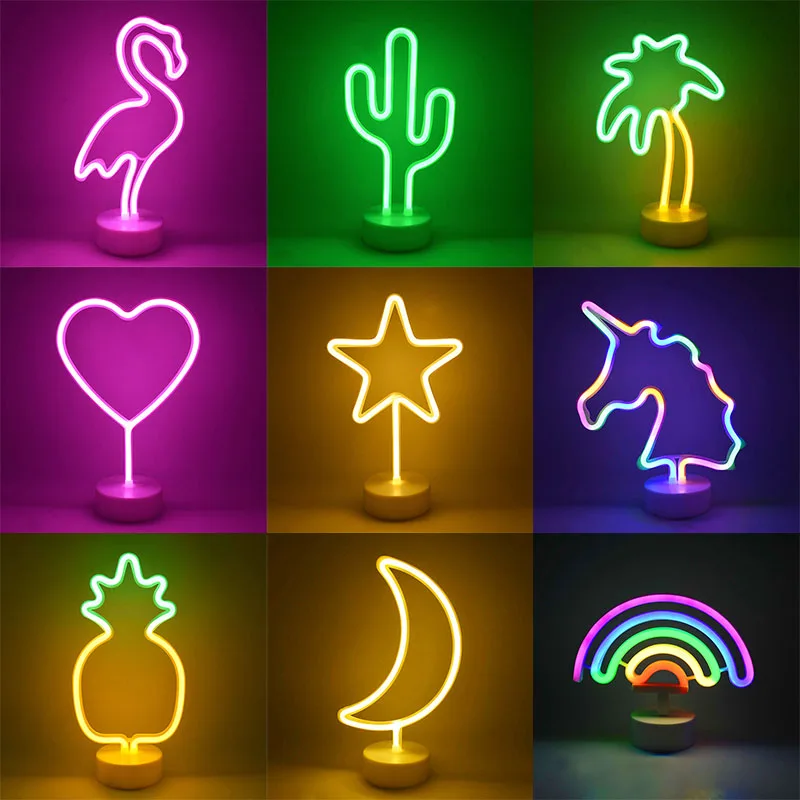 

Creative Unicorn Rainbow Pineapple Flamingo Cactus Led Lights Table Neon Night Light Home Rooms Decoration Kids Birthday Gift 1P