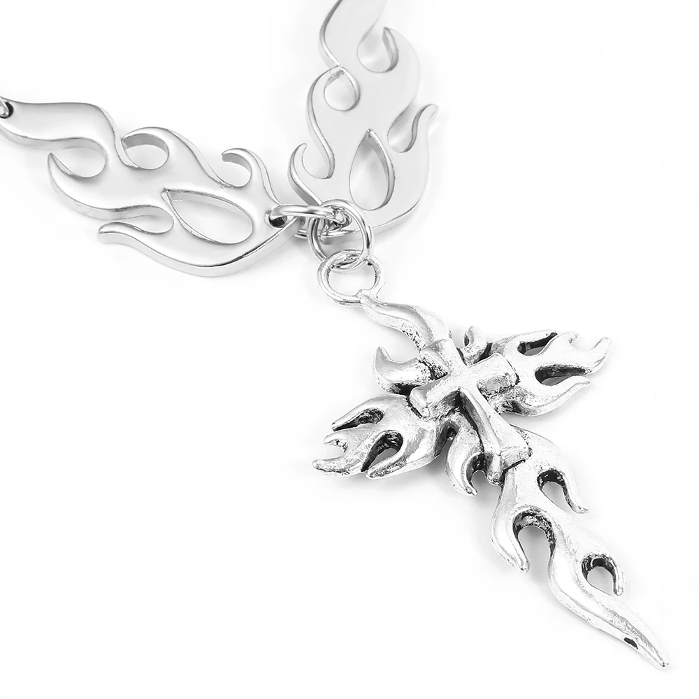 Ожерелье чокер в стиле Харадзюку панк с подвеской крестом виде пламени колье до