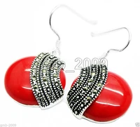 free shipping fashion 925 sterling silver 1818mm red coral coin marcasite earrings