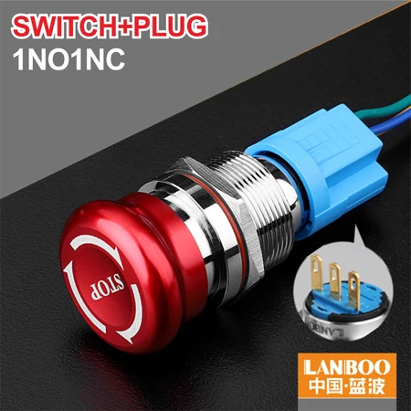 Button Plug 1NO1NC Сброс фиксации красный знак 19 мм 22 мм гриб аварийный стоп кнопочный переключатель - Цвет: Button Plug 1NO1NC
