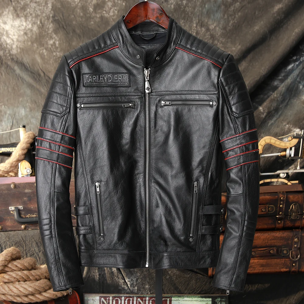 

2021 Black Skulls Embroidery Motorcycle Style Genuine Leather Jacket Men Plus Size 4XL Real Cowhide Autumn Slim Fit Biker's Coat