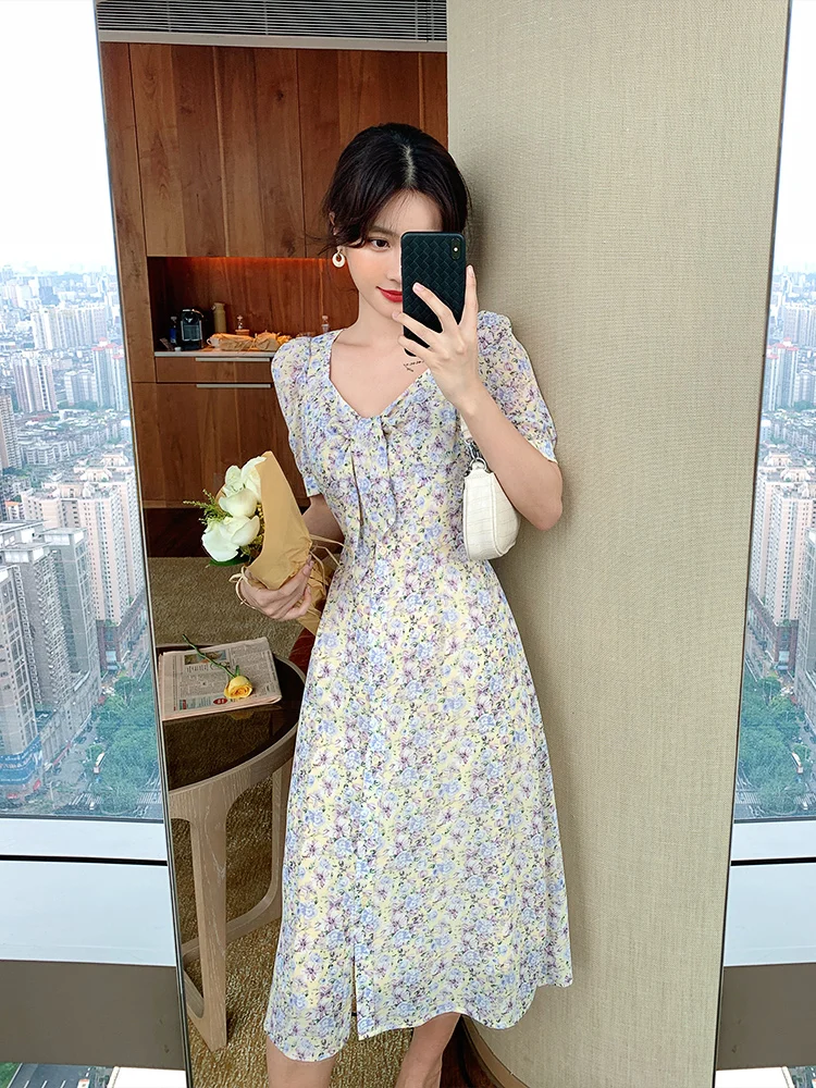 

Shimaga's Trip to Is Suitable for Clothes Beach Skirt Seaside Holiday Skirt Floral Chiffon Dress Women's Summer