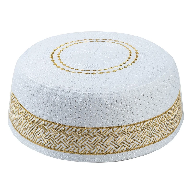 

Mens Muslim Prayer Kufi Hat Vintage Embroidery Mixed Polyester Cotton Islamic Arab Jewish India Headwear Bonnet Cap