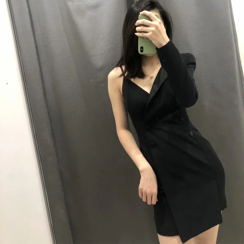 Женское платье на одно плечо повседневное однотонное с пуговицами|Женские