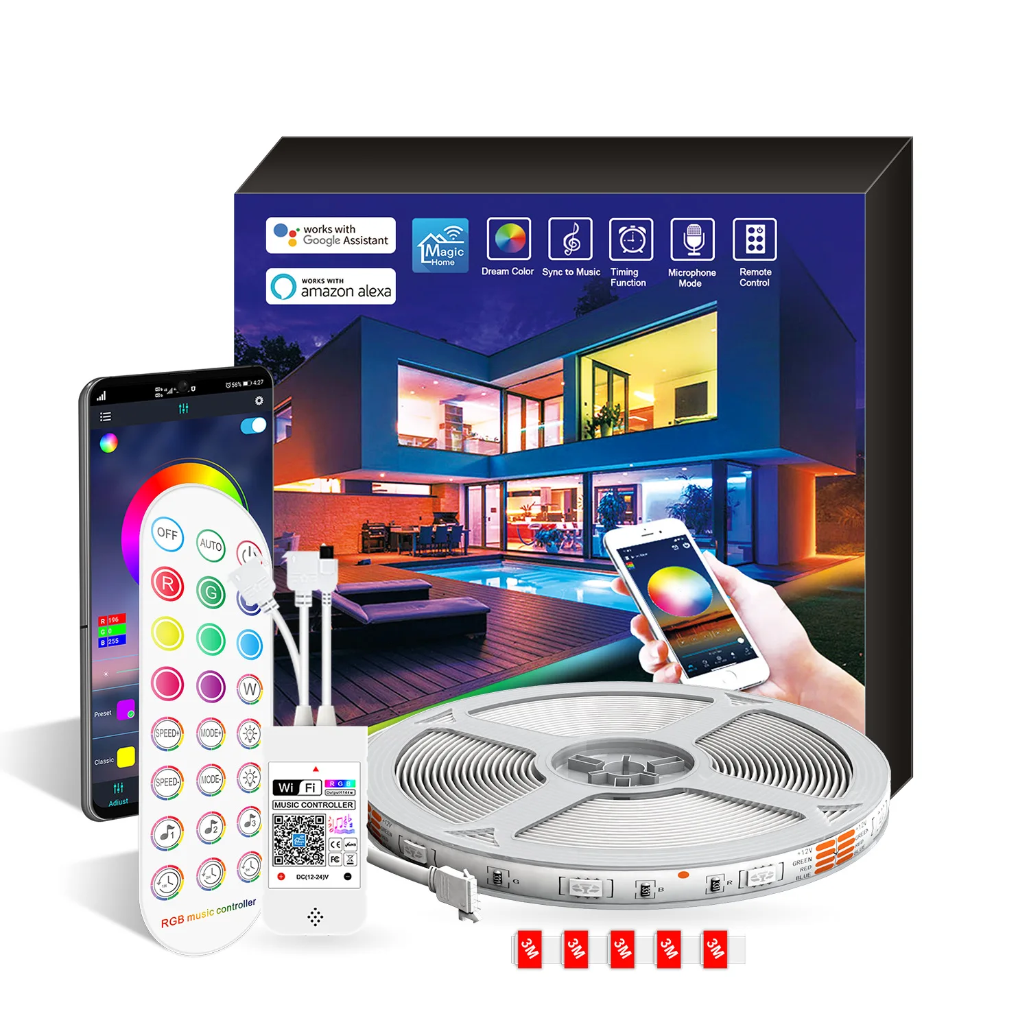 Price Tira de luces LED de fondo de TV, juego de luces con WIFI, 5050RGB, voz inteligente, Bluetooth, Control por aplicación de teléfono móvil, música