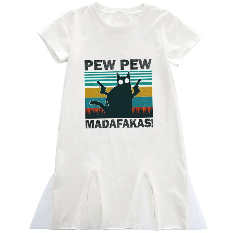 Забавная одежда с черной кошкой PEW MADAFAKAS костюм для Хэллоуина коротким рукавом