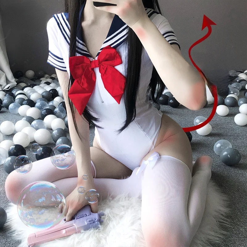 

Exotic Apparel For Women Short Sleeves Bodysuit Adorable Swimsuit With Rosette 2021 New Sexy Costumes School Girls Cosplay