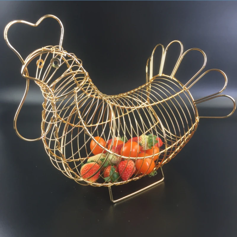 

Wrought Iron Woven Egg Basket Iron Storage Zero Tray Multi purpose Creative Weaving Rooster Hen Kitchen Storage Basket