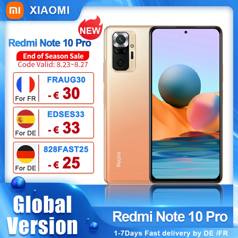 Смартфон Xiaomi Redmi Note 10 Pro глобальная версия ГБ + 128 AMOLED дисплей 108MP Quad Camera дюйма 120 Гц 6