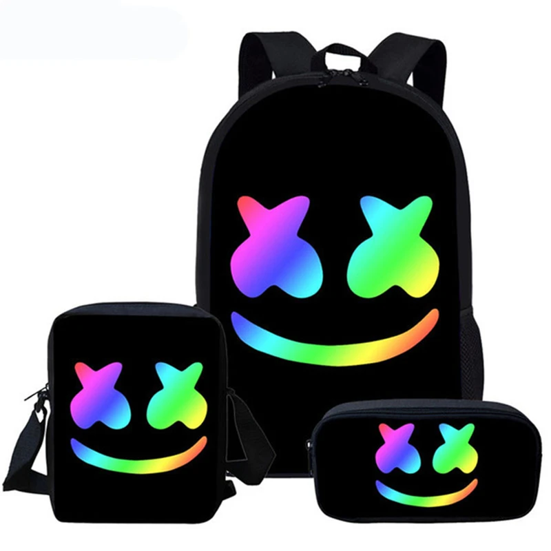 Школьный рюкзак для мальчиков и девочек, школьный ранец с 3D-принтом милого улыбающегося лица для подростков, сумки для учеников 3 шт./компл.