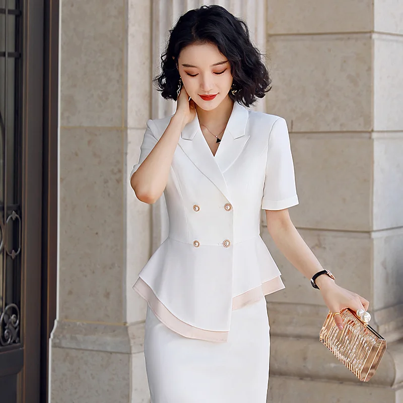 Костюм женский деловой из 2 предметов Модный Блейзер и юбка пиджак с коротким