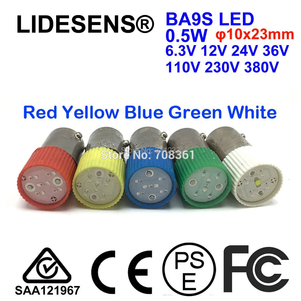 BA9S LED 0.5W B9 Base 6.3V 12V 36V 110V 230V 380V Signal Light