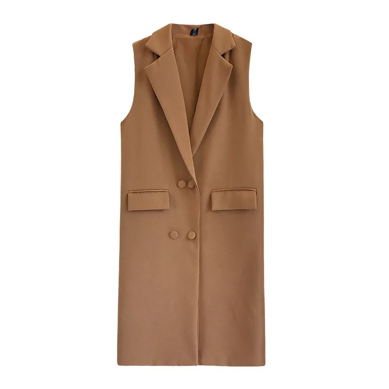 

2021 Spring Autumn Blazer Vest Office Lady Long Suit Women Pockets Casual Waistcoat Sleeveless Jackets Plus Size M-5XL Female