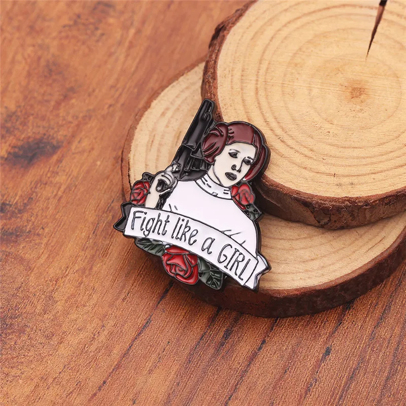 Brooches Драка, как девушка, феминистская брошь, Звездные войны, принцесса Лея, булавка, для девушек, значок питания, для женщин, подарок, поп-культура, аксессуар - Окраска металла: Brooches
