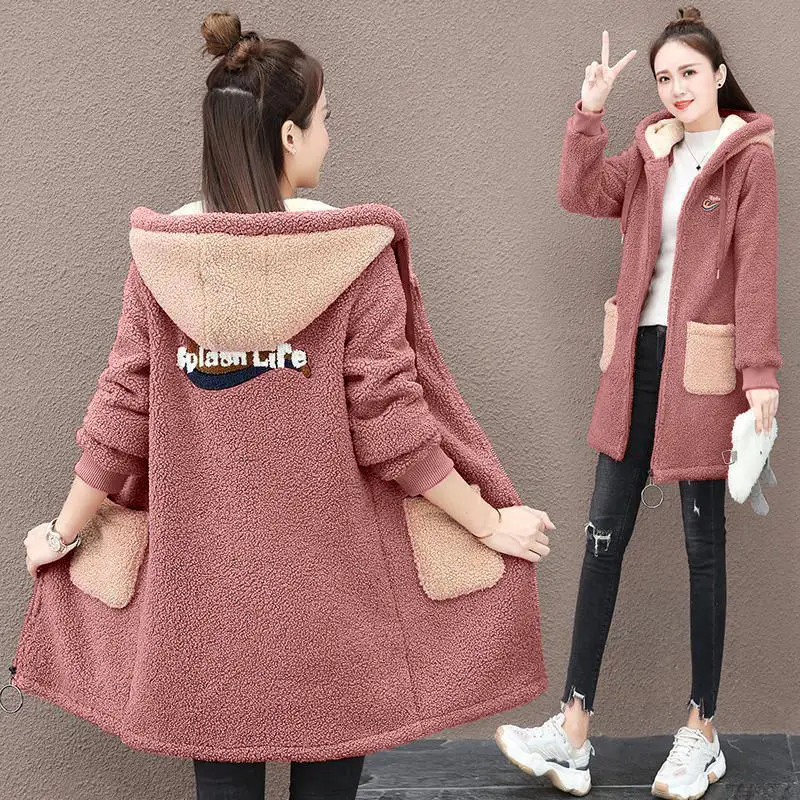 

Cashmere thickened cashmere coat for women autumn and winter 2020 new Korean medium length sweater casual Hooded Coat fashion