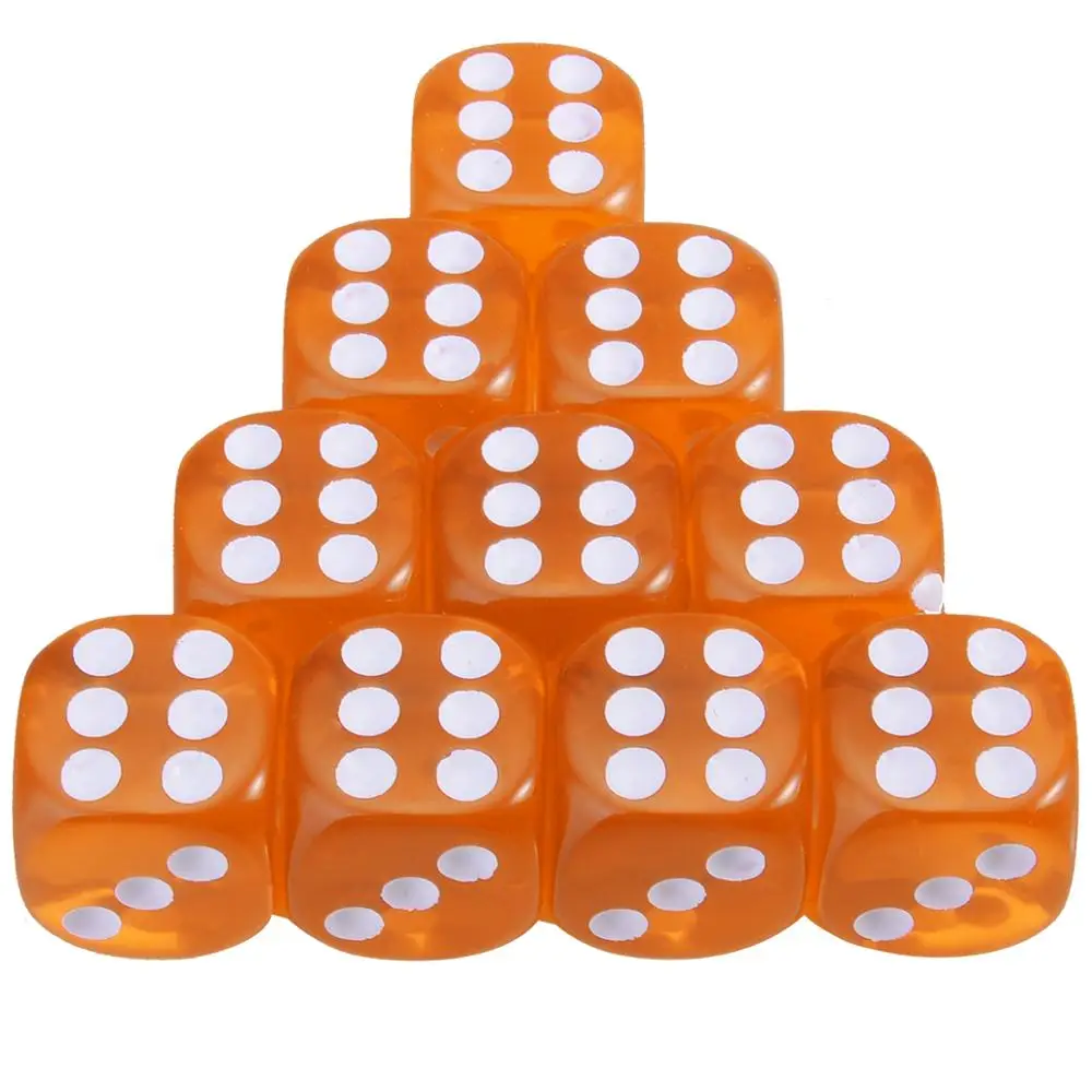 Orange 10 шт./компл. 16 мм прозрачный питьевой игральная кость акриловый прозрачный с закругленной вершиной для игры в кости Портативный стол ролевых игр 7 цветов - Цвет: Orange