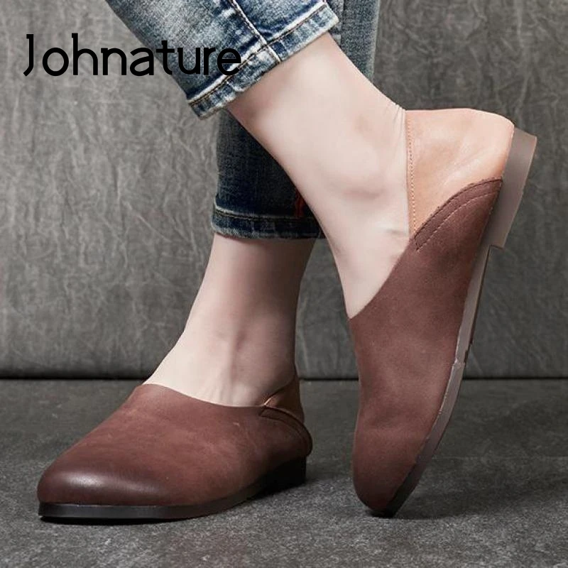 

Johnature Genuine Leather Flats Women Shoes 2022 New Spring Mixed Colors Round Toe Slip-on Shallow Casual Handmade Ladies Shoes