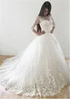 MYYBLE 2021 Тюлевое бальное платье, винтажные кружевные свадебные платья с аппликацией, полурукава, молнияшнуровка сзади, два корсета, свадебные платья