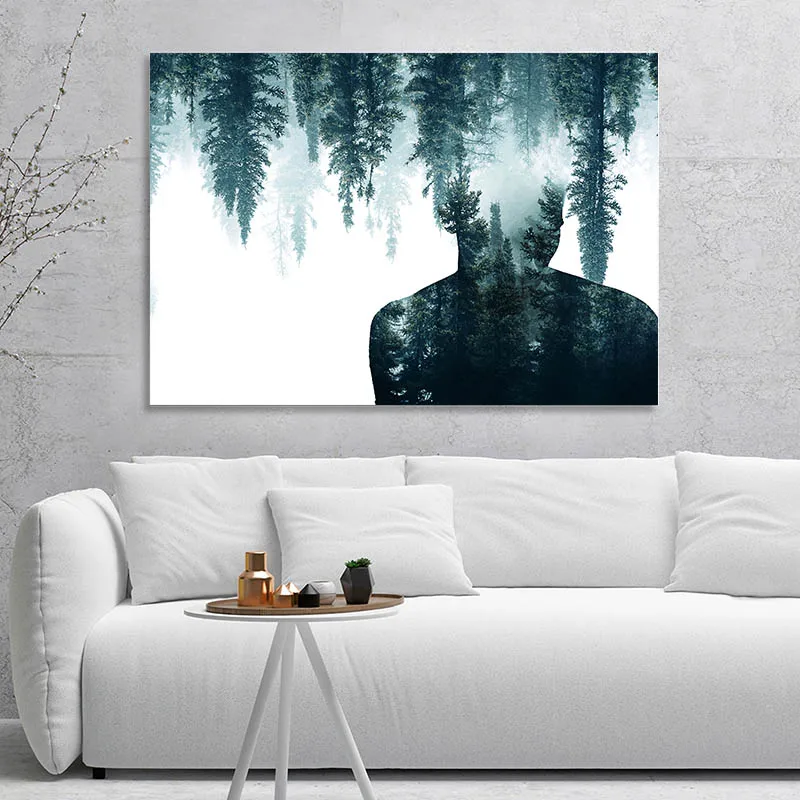 

Wall Art Picture Scandinavian Poster Nordic Style Canvas Print Figure Forest Abstract Painting Modern Living Room Decoration