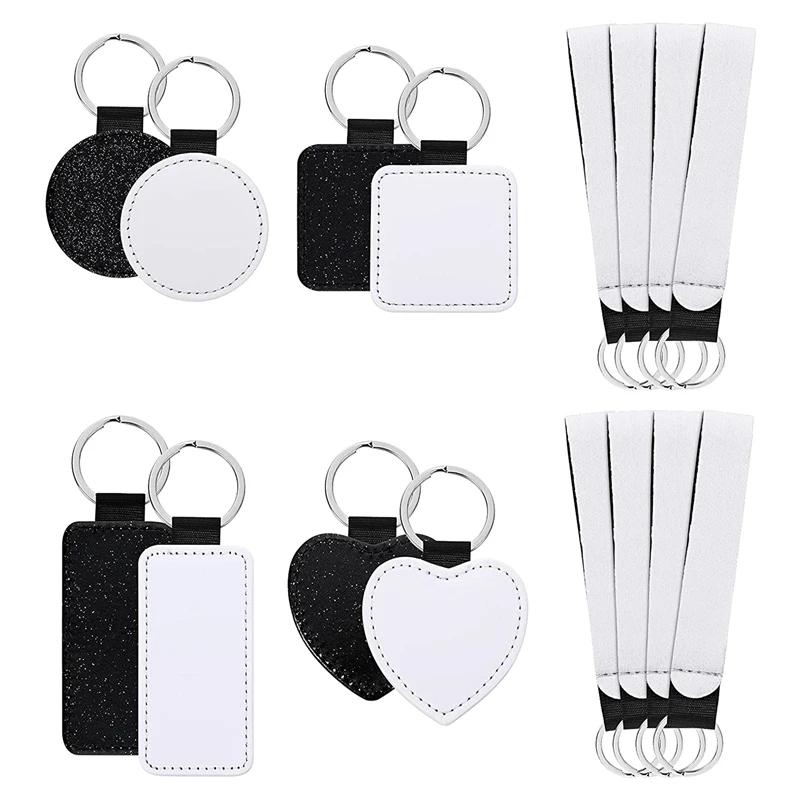 

Kili 16 Pcs Sublimation Keychains Blanks Kits and Blank PU Wristlet Lanyard Sublimable DIY Heat Transfer for Tags