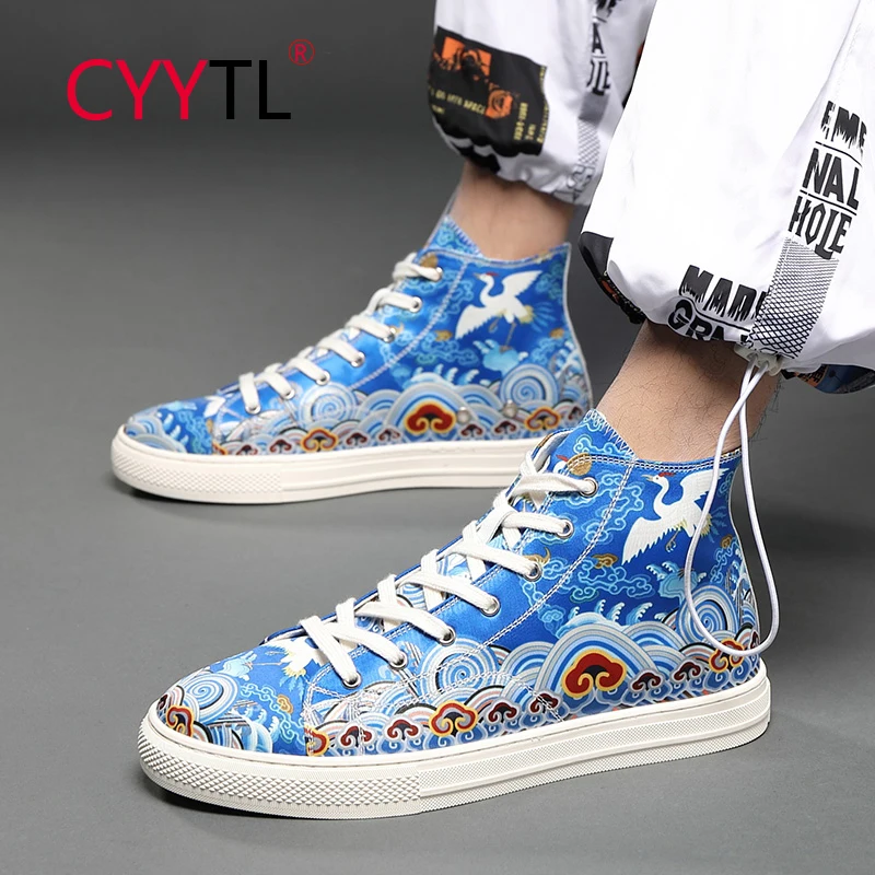 

CYYTL Fashion Men High-Top Sports Shoes White Crane Animals Printing Sneakers Casual Walking Outdoor Lace-Up Tennis Zapatillas