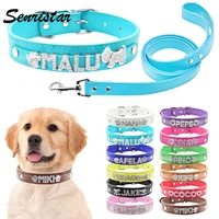 custom bling name cat dog collar leash set personalized rhinestone name leather pet dog collar for small medium large dog collar