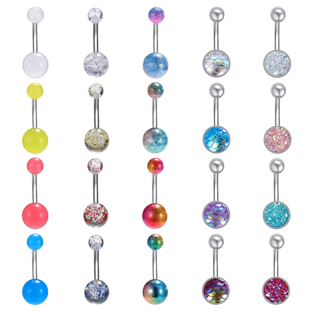 

AOEDEJ 4PCS Navel Rings Belly Button Ring Piercing Stainless Steel Dangling Bar Stud Barbell Sexy for Women Body Jewelry 14G