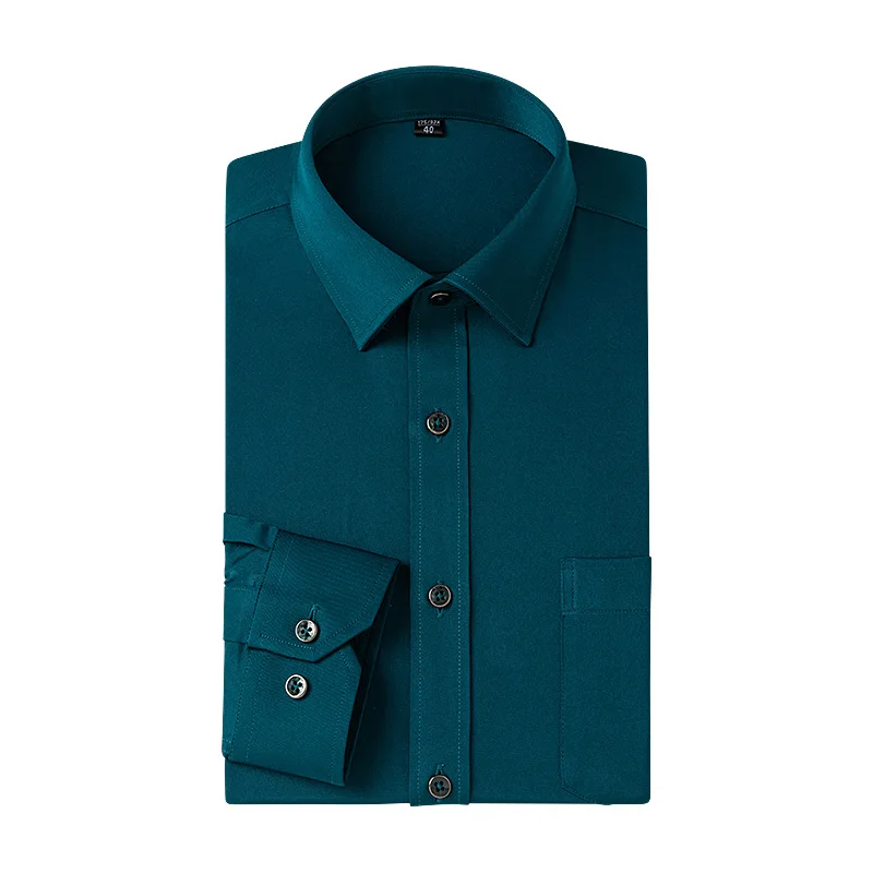 Мужская хлопковая рубашка с длинным рукавом однотонная деловая из тенсела для