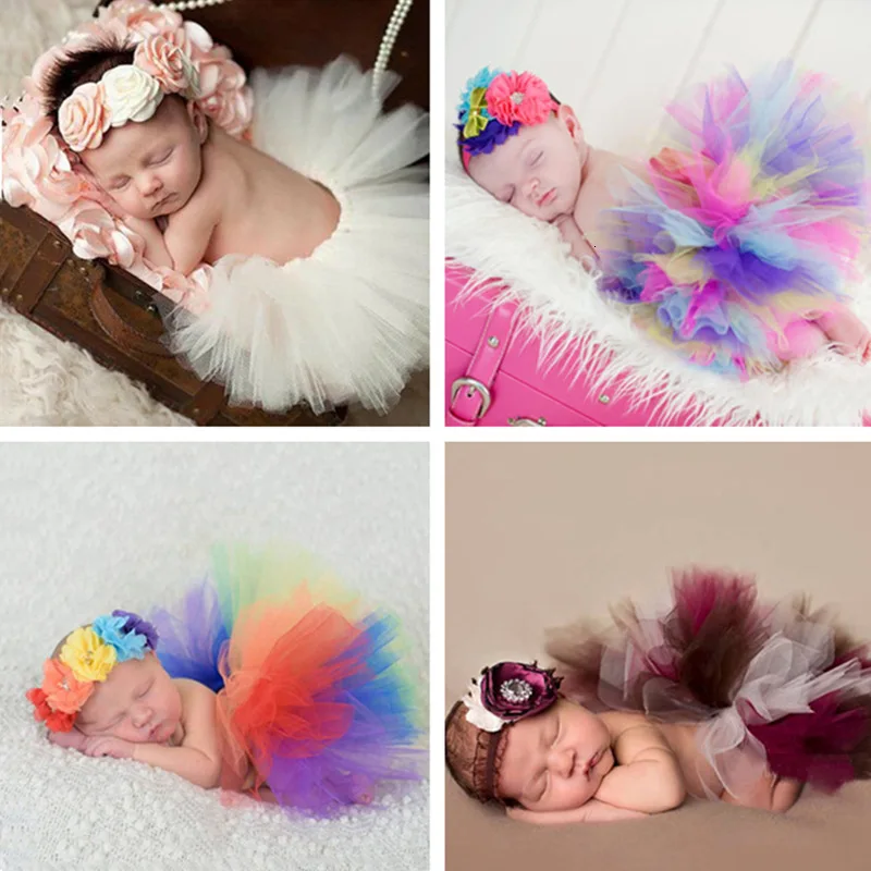 Newborn Photography Props Baby Girl Tutu Dress &amp Headband Photo Shooting Rainbow Costume New Born Fotografia Accessories | Детская