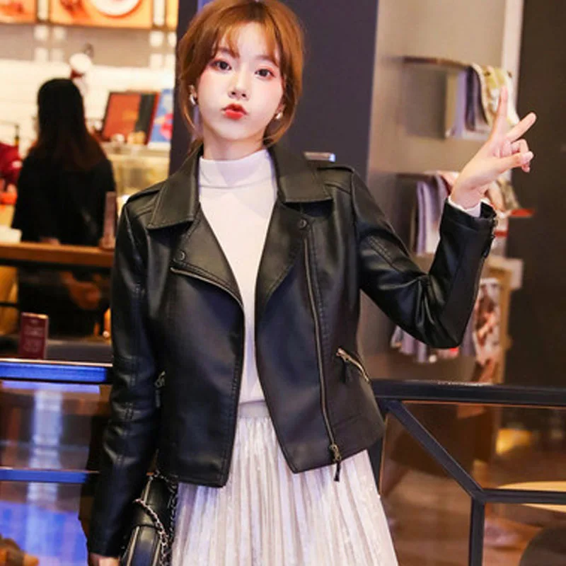 Women's Black Winter Self-Cultivation Coat Genuine Leather Motorcycle Jackets Coat Autumn Locomotive Short Women Jacket Coats