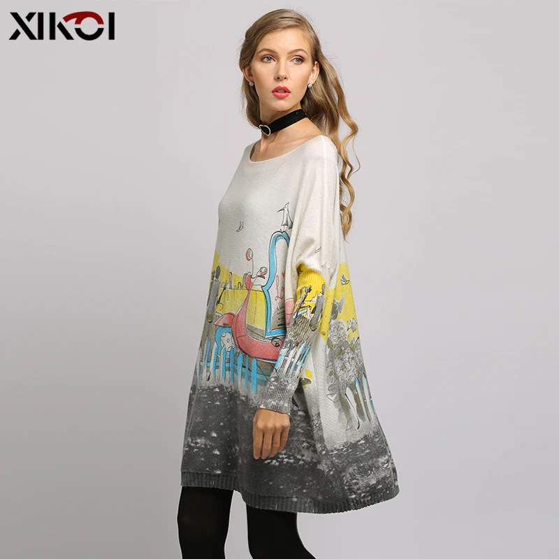 Негабаритный свитер женский пуловер длинное платье Романтическая любовь