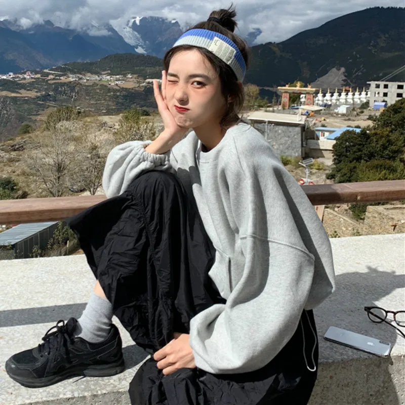 

NEW Hoodies Women All-match Comfortable Loose Harajuku Cropped Trendy Spring Autumn Minority Leisure Pullovers Pockets Streetwea