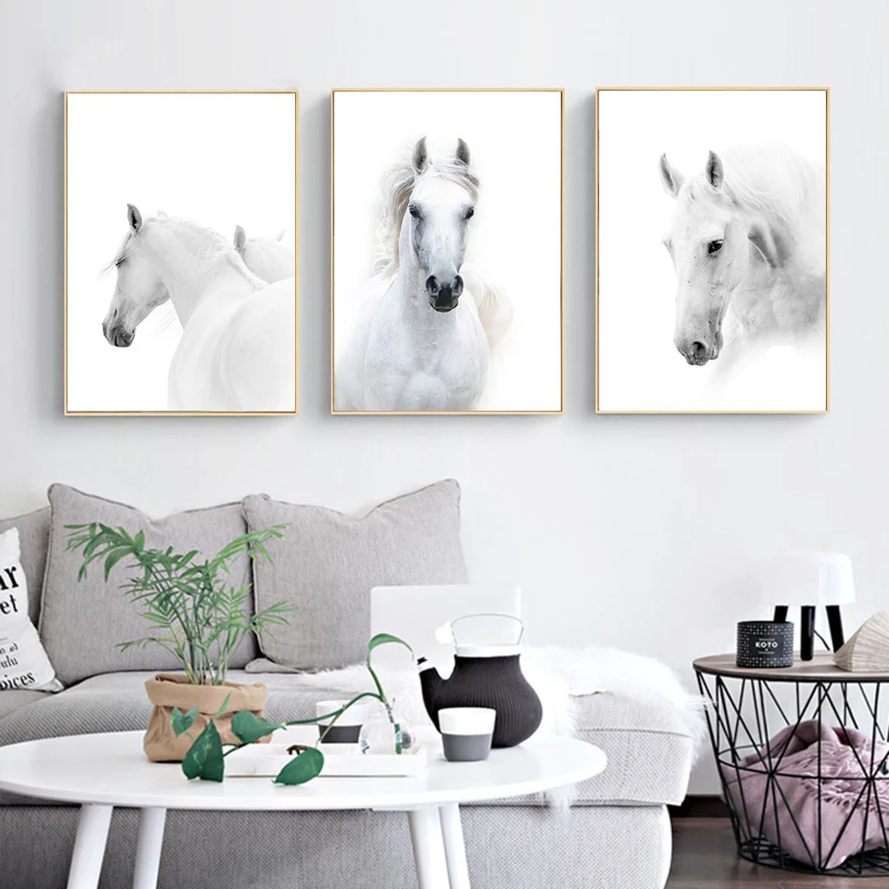 

Modern Animal White Horse Wall Art Canvas Posters and Prints Painting Wall Art Picture for Living Room Home Decor (No Frame)