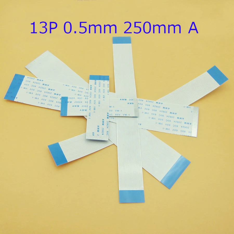 

50 шт. 13pin FFC FPC плоский гибкий кабель с ПВХ изоляцией 0,5 мм шаг 13 pin вперед Длина 250 мм гибкий ленточный кабель AWM 20624 80C 60V VW-1