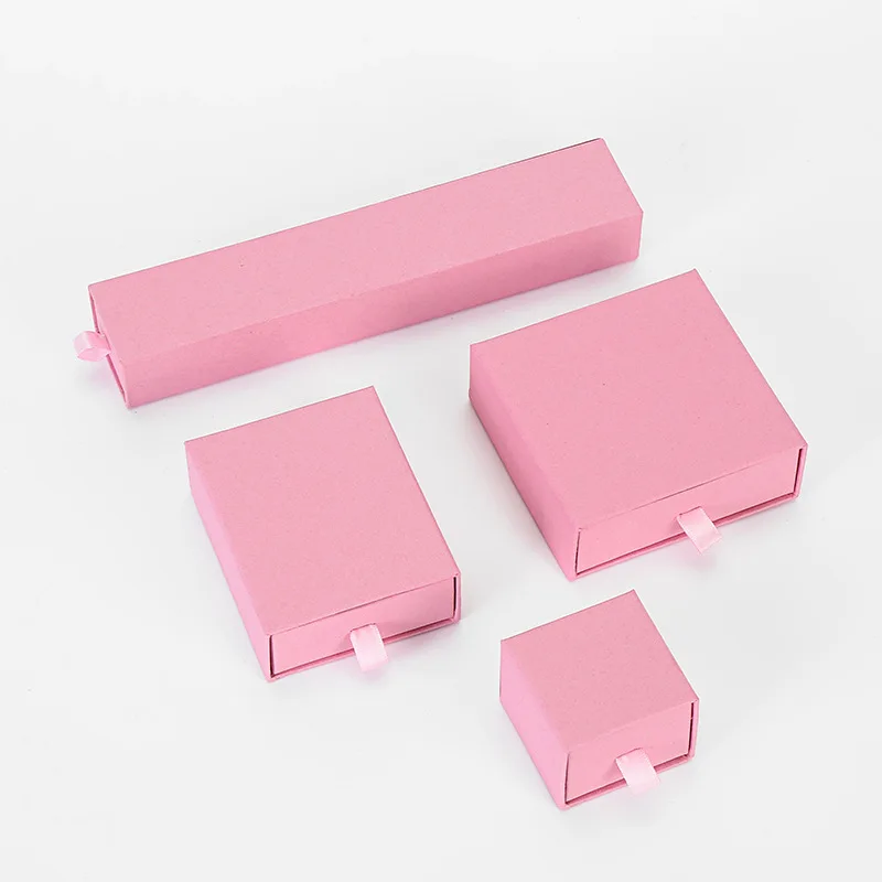 

12 Pieces/Lot High Quality Pink Jewelry Box Kraft Paper Favour Bulk Gift Display Boxes Bag Necklace Bracelet Box