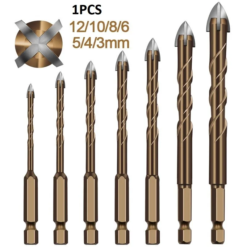 

3/4/5/6/8/10/12mm Cross Hex Tile Drill Bits For Glass Ceramic Concrete Hole Opener Hard Alloy Triangle Bit Cross Tile Bits Tool
