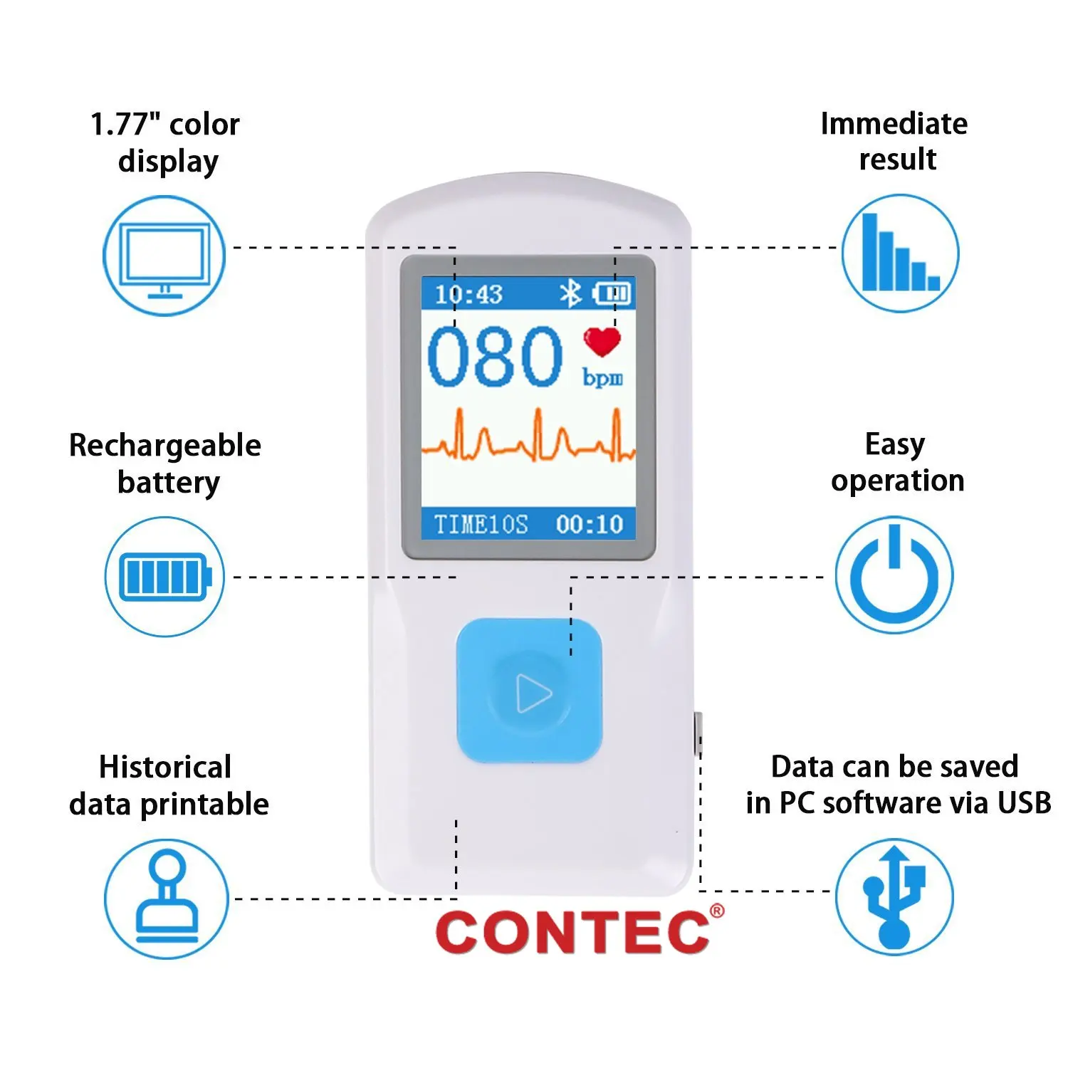 CONTEC Manufacturer shipping PM10 Portable ECG Monitor, Bluetooth transmission,color TFT-LCD