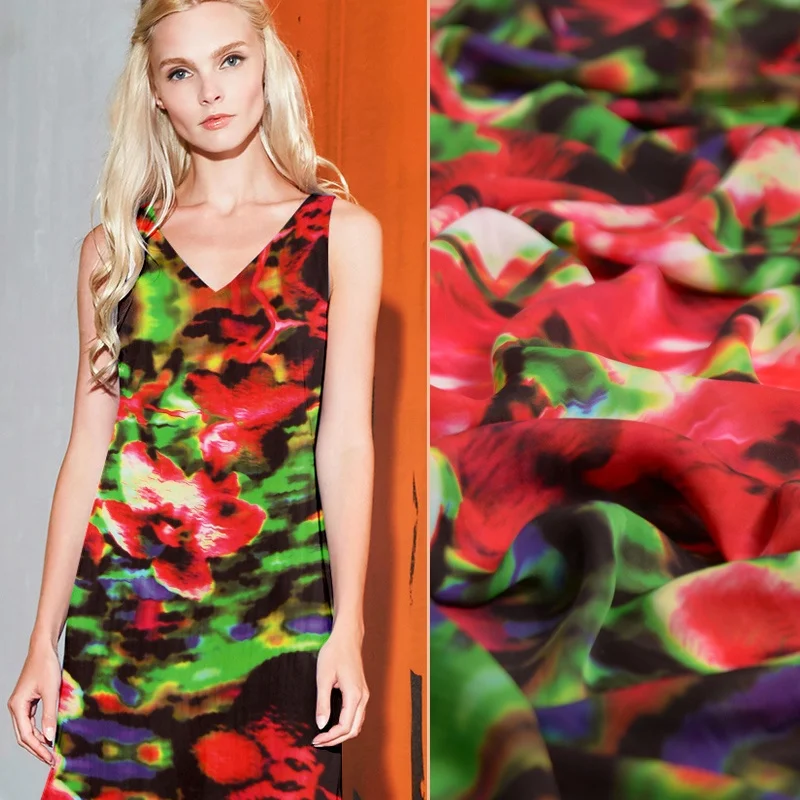 Мягкая драпировка с абстрактным принтом 100% натуральный шелк тутового шелкопряда