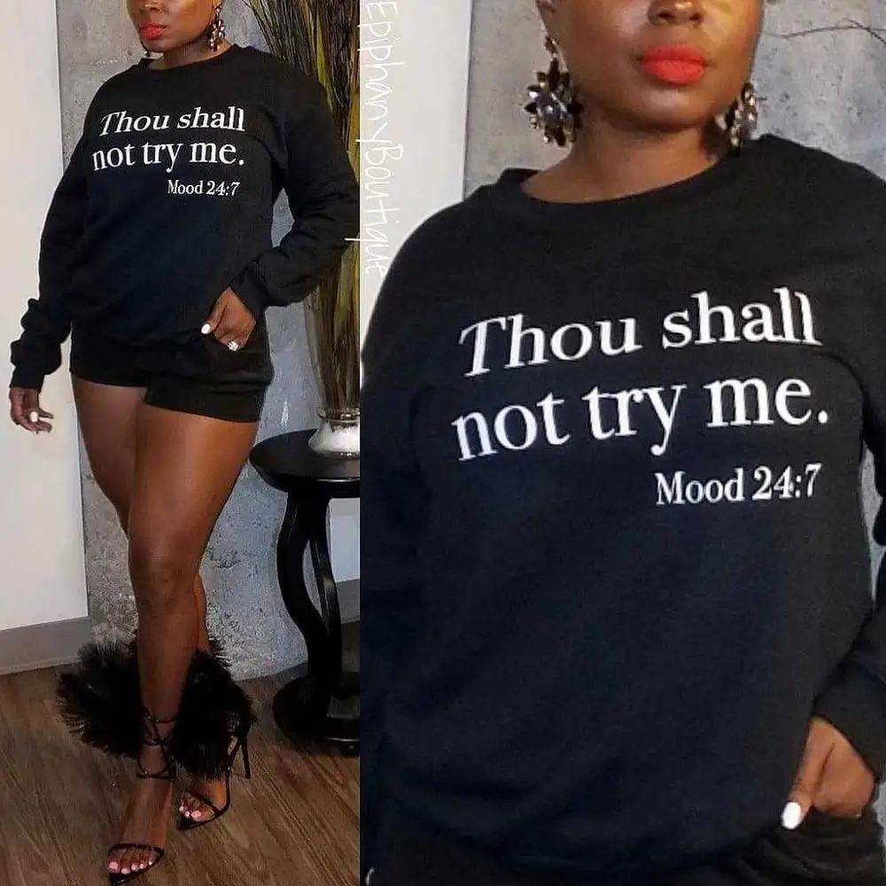 Женский свитер с буквенным принтом Черный Повседневный пуловер круглым вырезом