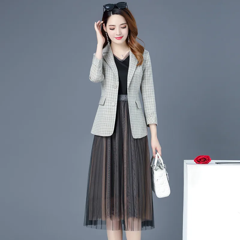 Женский Повседневный костюм из 2 предметов элегантный Клетчатый жакет и длинные